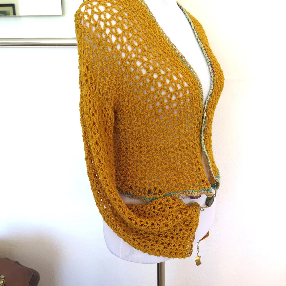 Marigold  Crochet Jacket, Hand Crochet Yellow Sweater Shrug