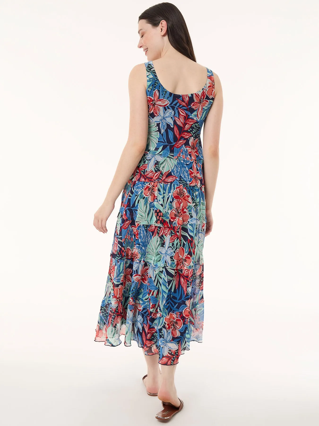 Maxi Multi-Tiered Dress, Printed Chiffon