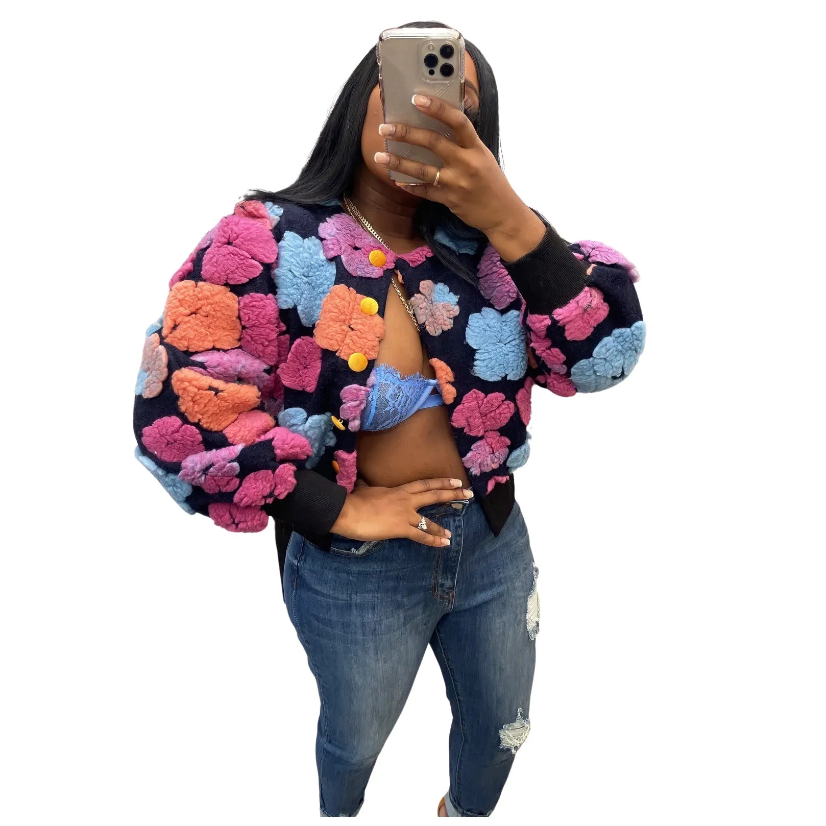 MB FASHION CROPPED 3 DIMENSIONAL FLORAL JACKET 0562 PRE-ORDER