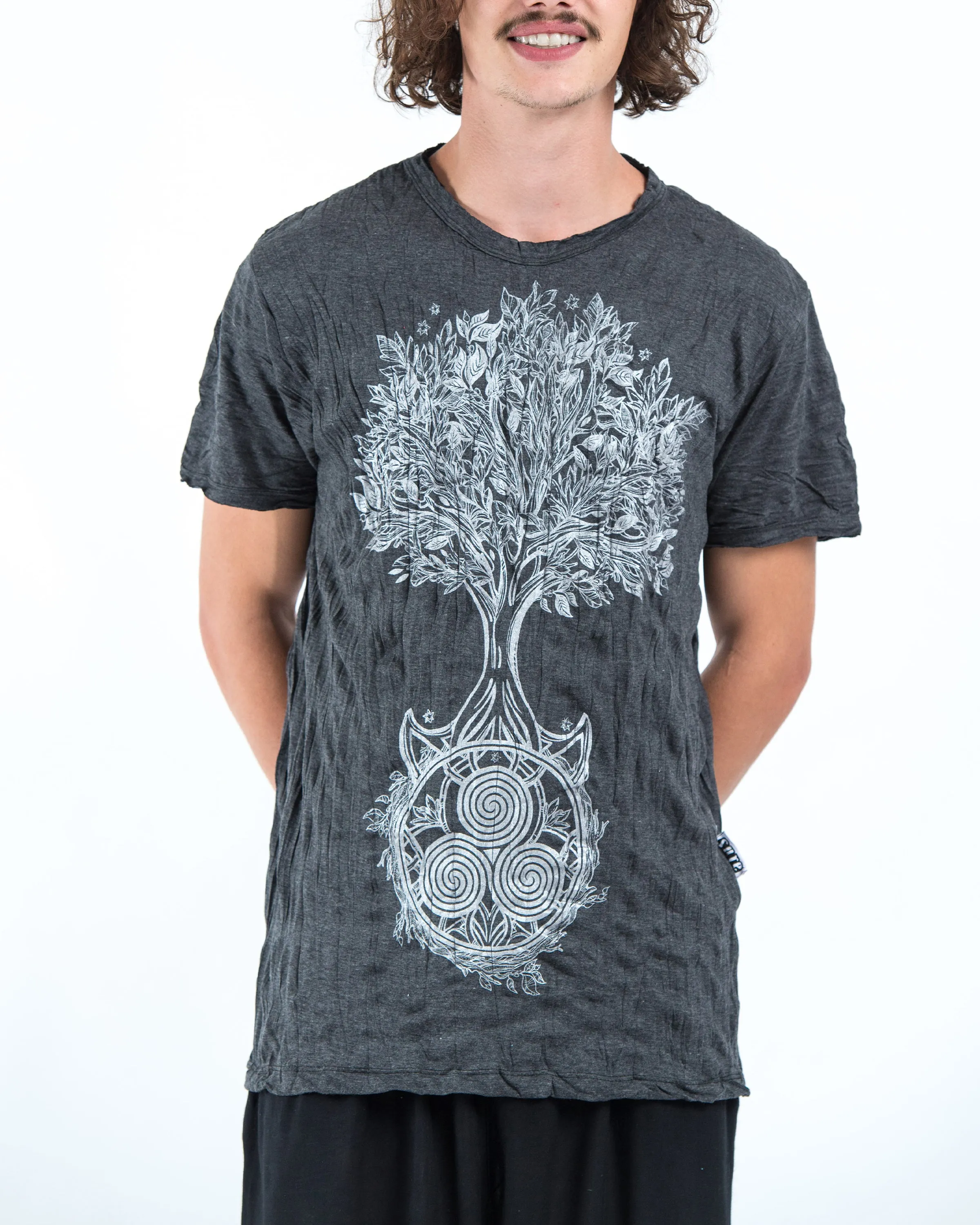 Mens Celtic Tree T-Shirt in Silver on Black