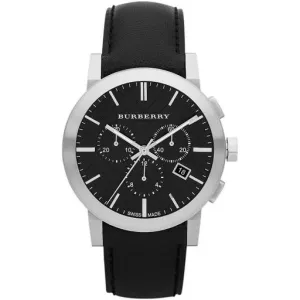 Mens City BU9356 Men's Black Leather Strap Chronograph Silver 42mm Watch