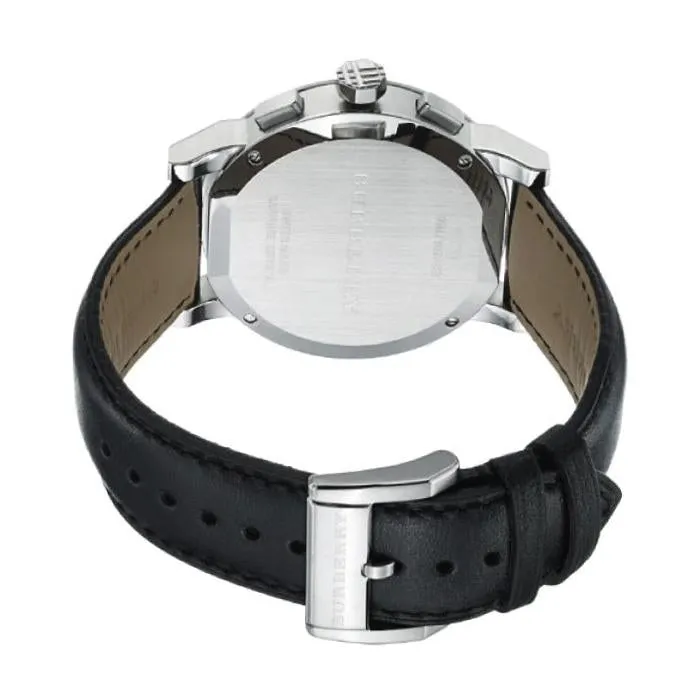 Mens City BU9356 Men's Black Leather Strap Chronograph Silver 42mm Watch