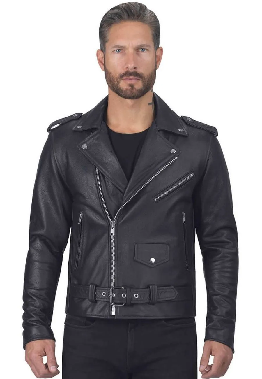 Men’s Classic Black Leather Biker Jacket