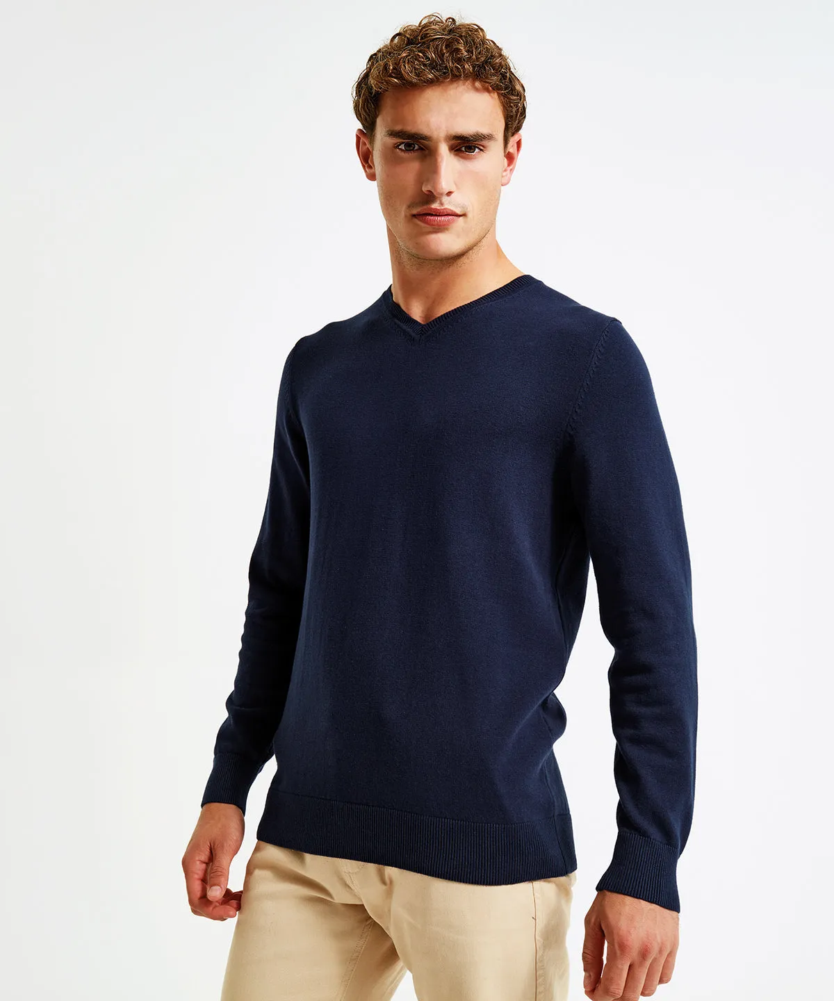 Mens cotton blend v-neck sweater | Orchid Heather