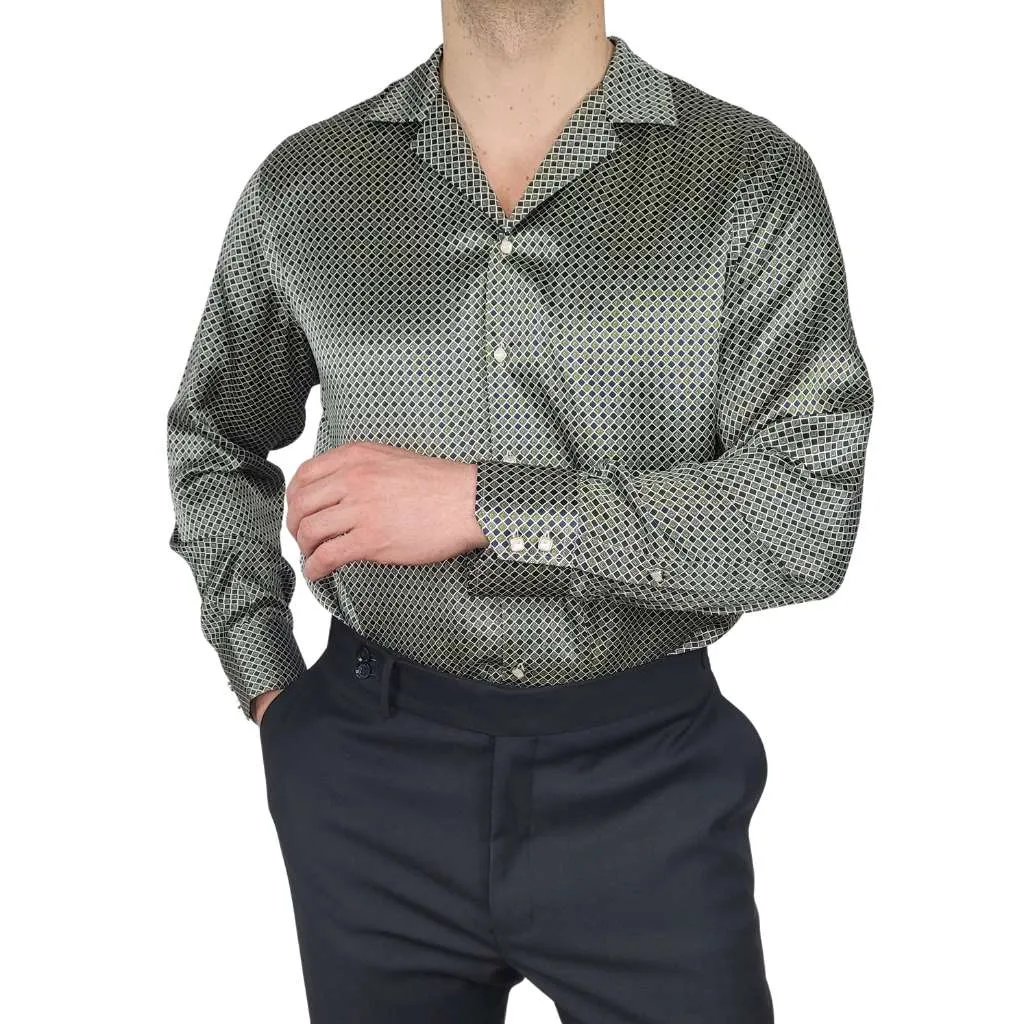 Mens Green and Blue Diamond Silk Shirt