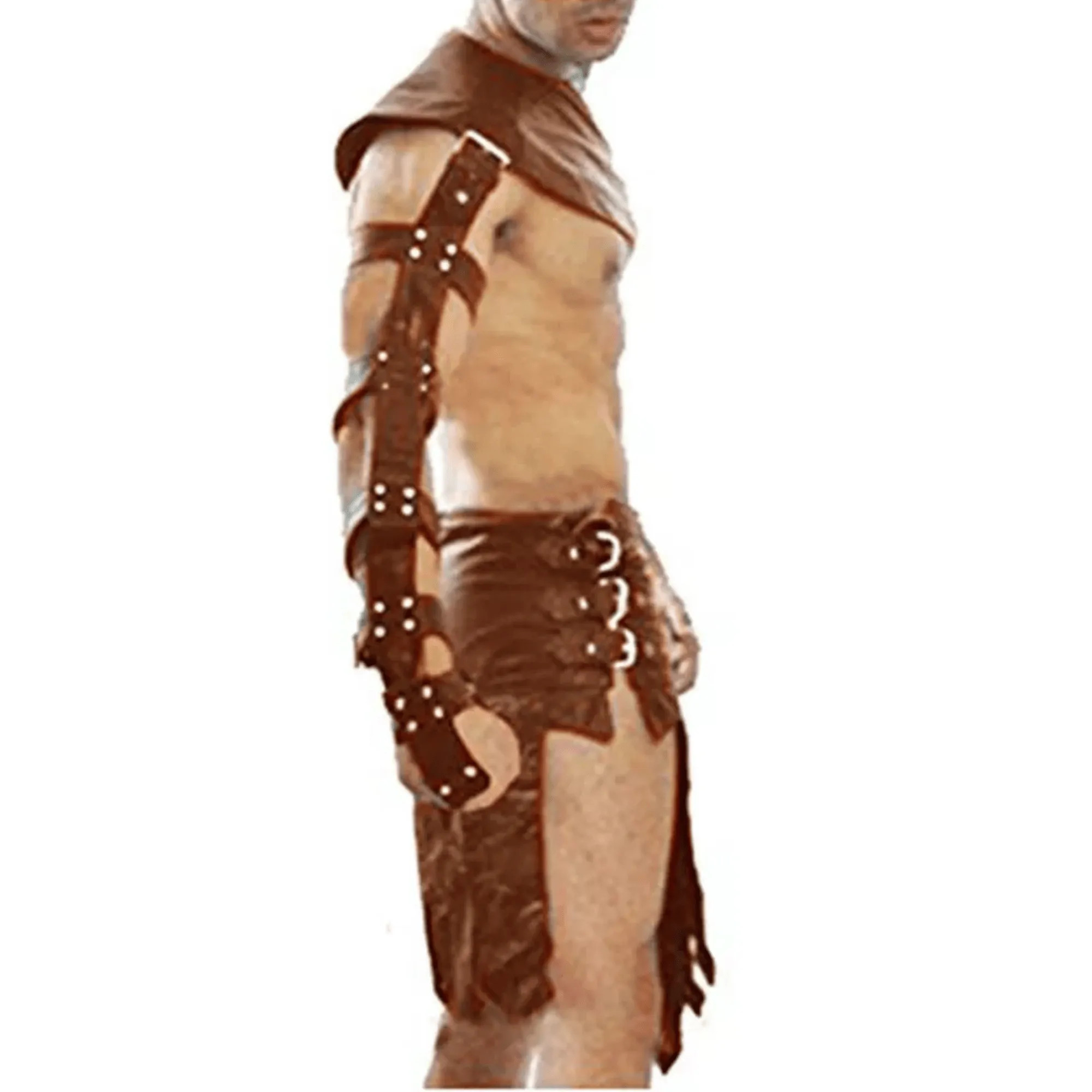 Mens Leather Roman Gladiator Kilt Set with Gauntlet & Harness