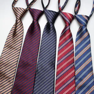 Men's Preppy Zipper Tie Thin Striped Necktie