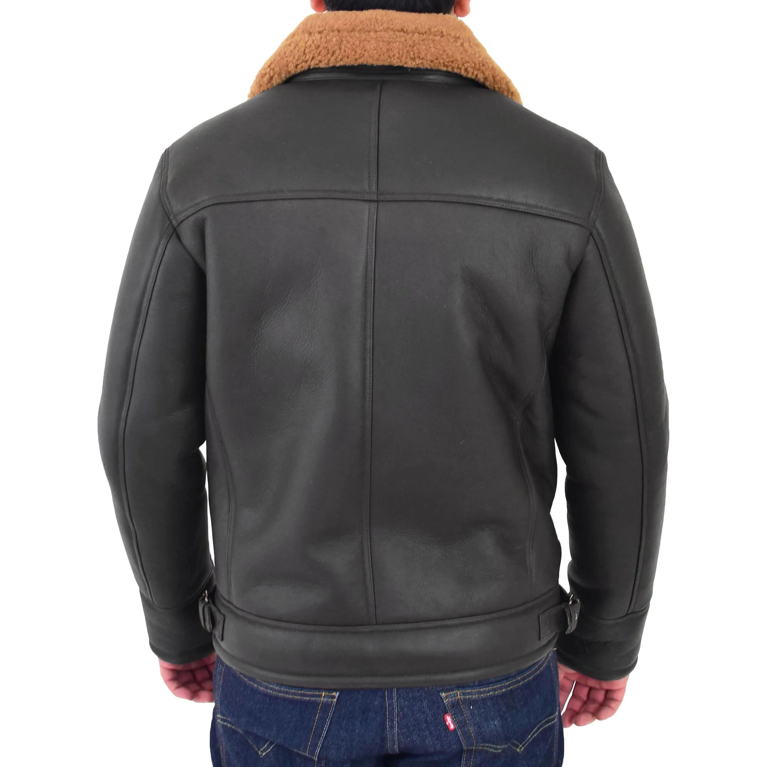 Mens Real Sheepskin Flying Jacket X-Zip Shearling Aviator Bomber Stealth Brown Ginger