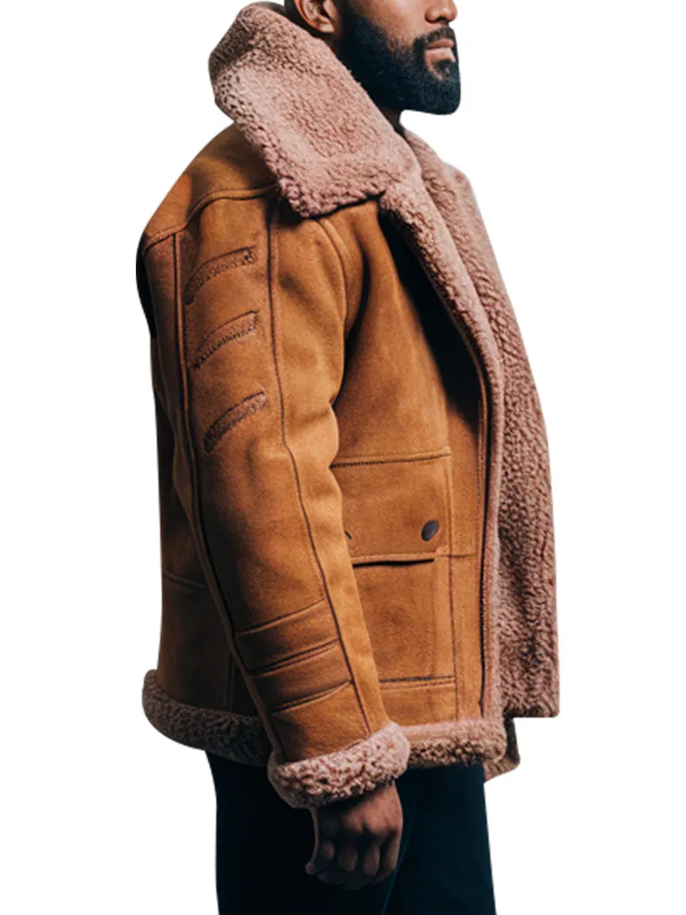 Men’s Tan Shearling Aviator Jacket