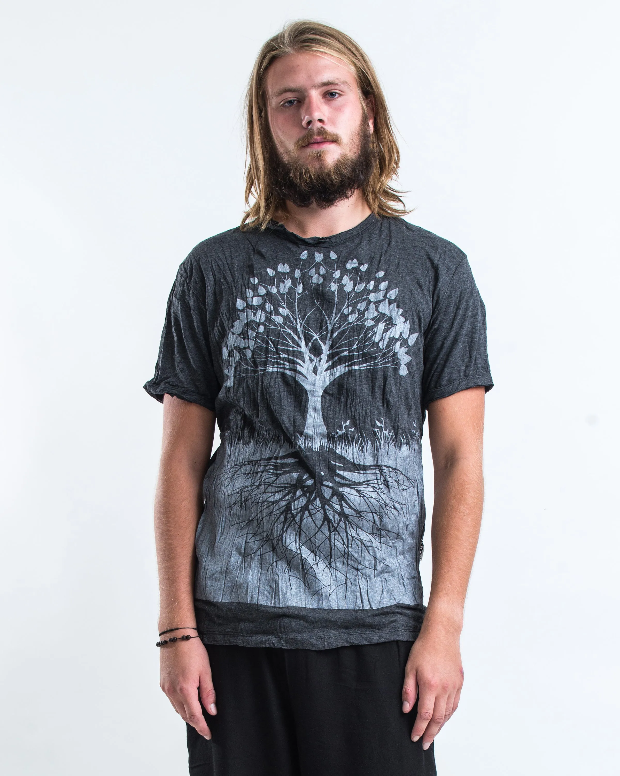 Mens Tree of Life T-Shirt in Silver on Black