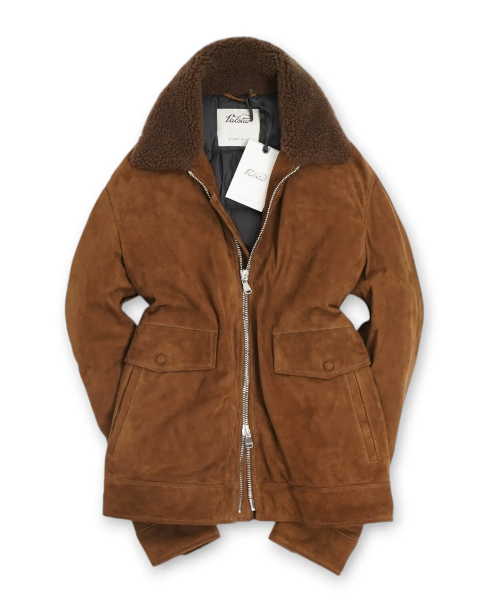 Mid Brown Padded Suede Valstarino Shearling Collar Jacket