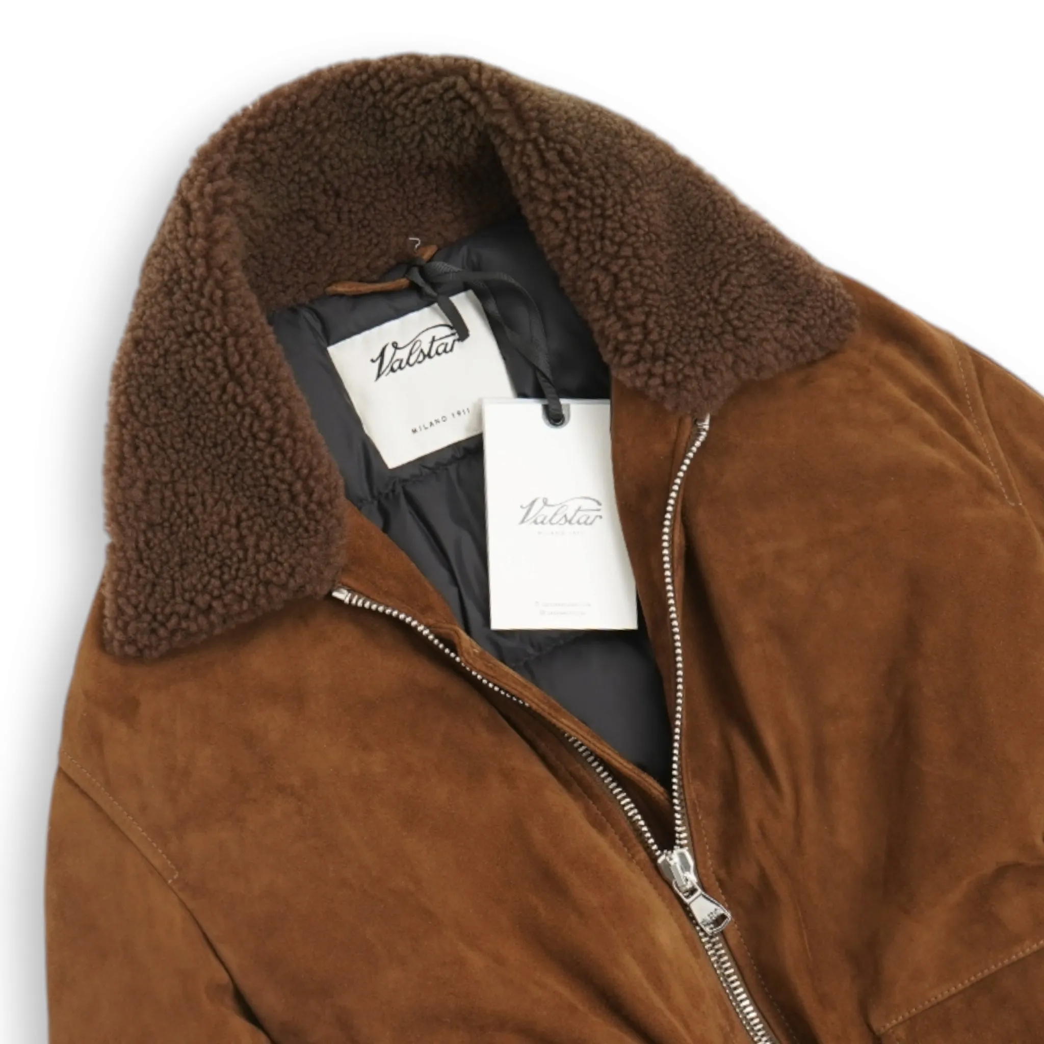 Mid Brown Padded Suede Valstarino Shearling Collar Jacket