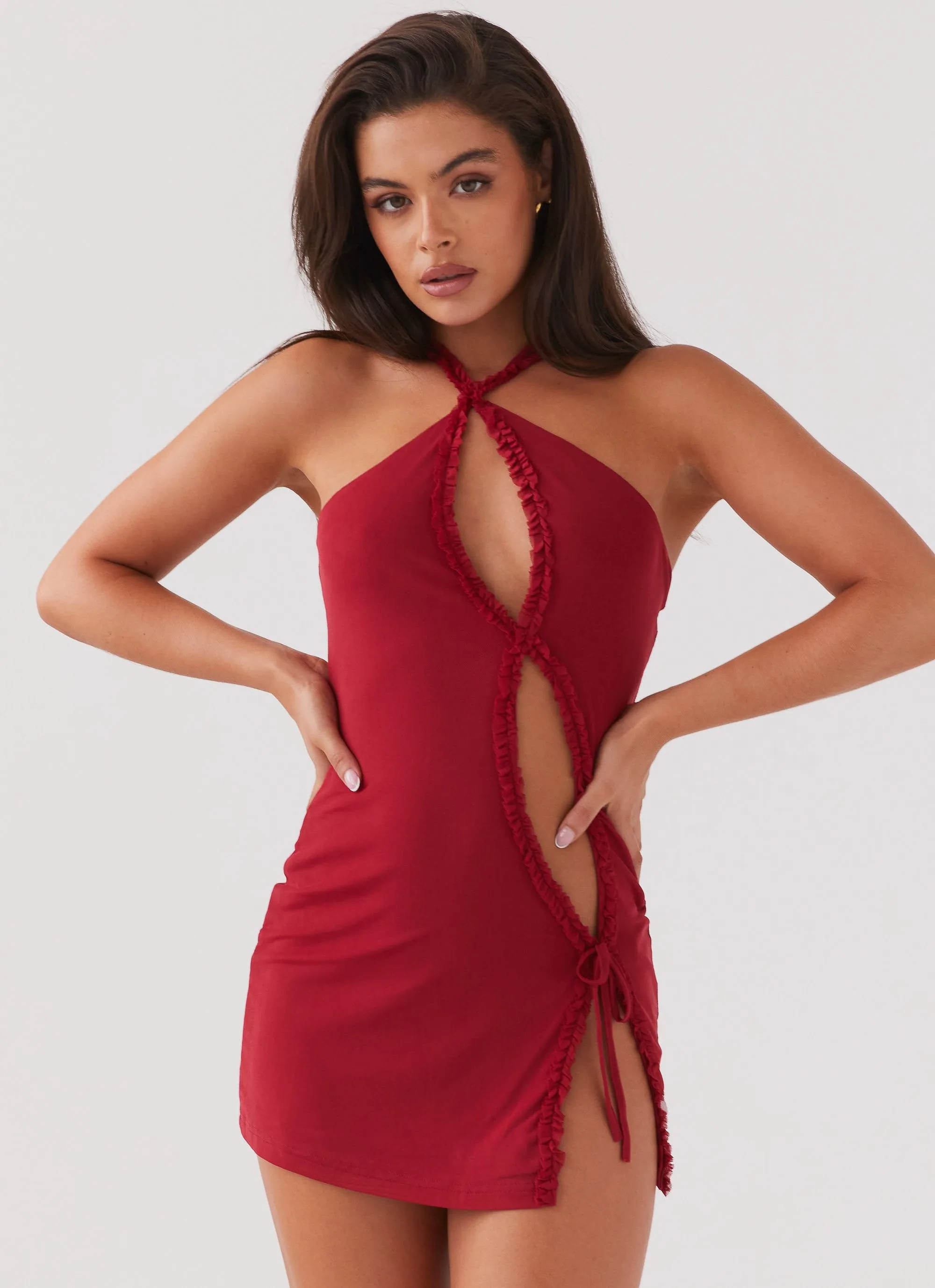 Midnight Rhapsody Ruffle Mini Dress - Red