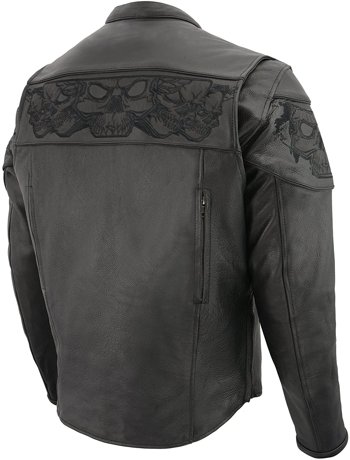 Milwaukee Leather MLM1500 Men's Crossover Black Leather Scooter Jacket with Reflective Skulls