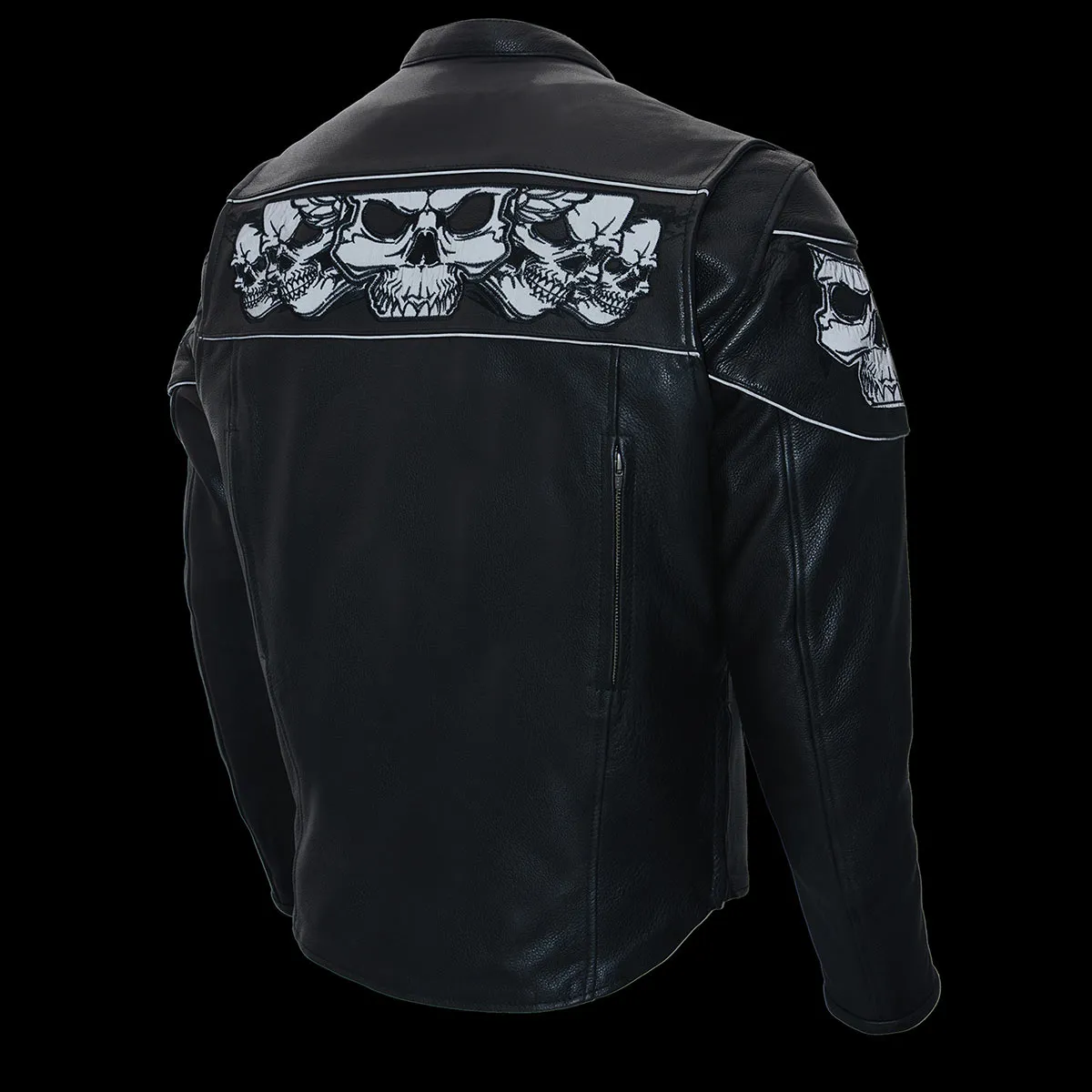 Milwaukee Leather MLM1500 Men's Crossover Black Leather Scooter Jacket with Reflective Skulls