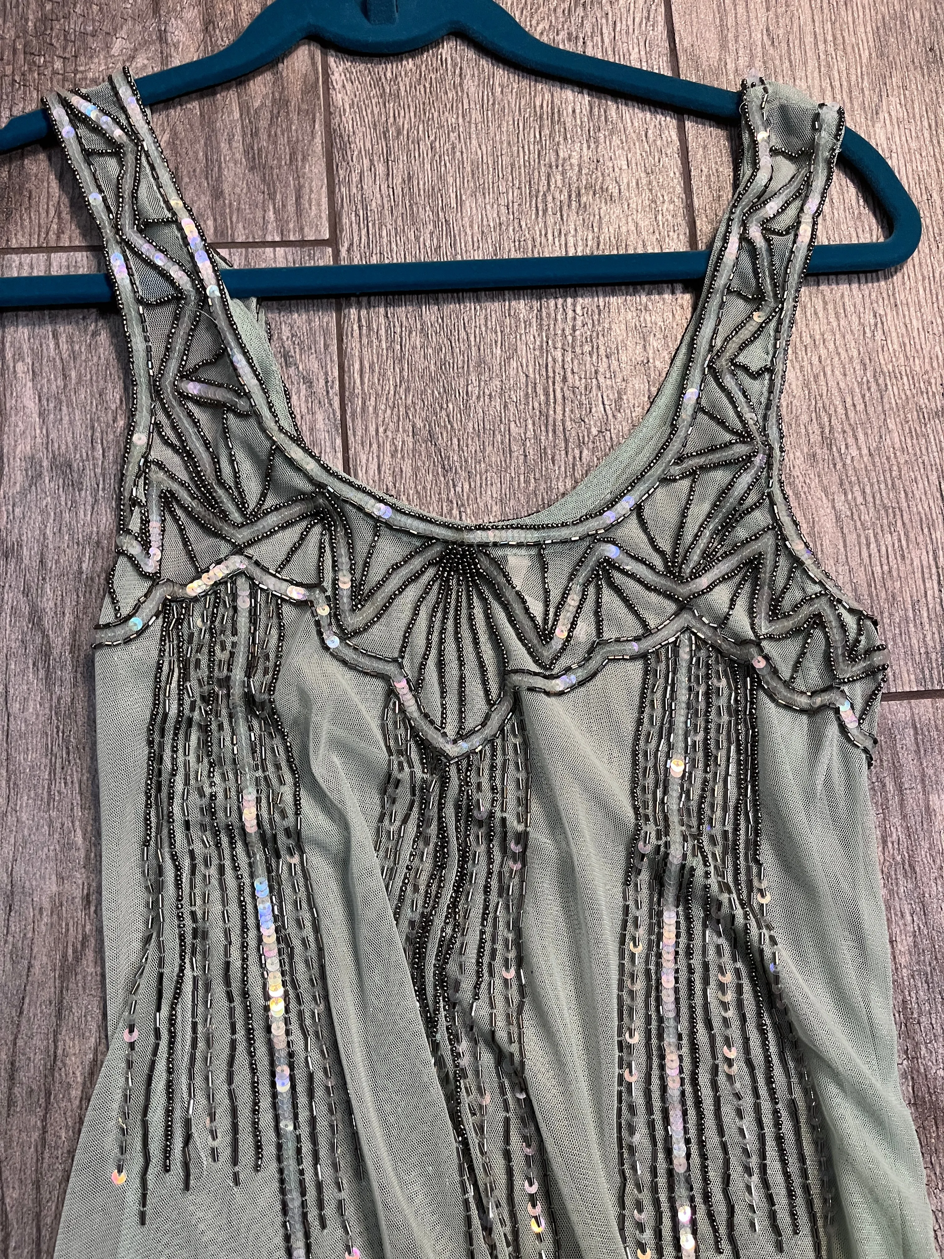 Mint Green Beaded Mesh Net Tank Top / Size M