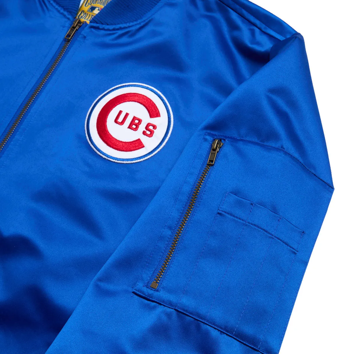 Mitchell & Ness x MLB Cubs Vintage Logo Satin Bomber Jacket - Royal