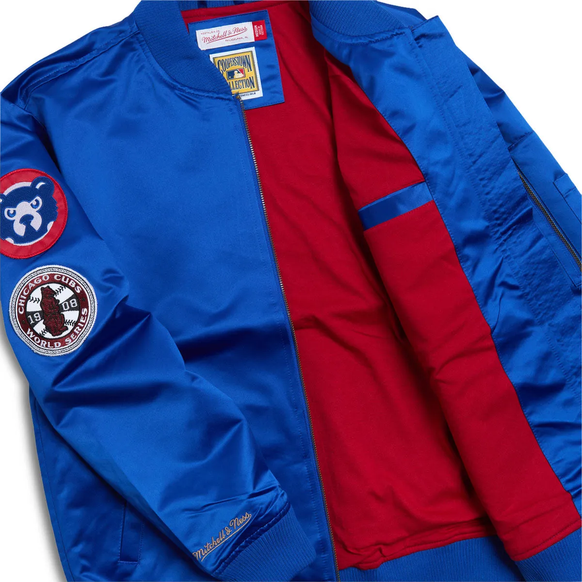 Mitchell & Ness x MLB Cubs Vintage Logo Satin Bomber Jacket - Royal