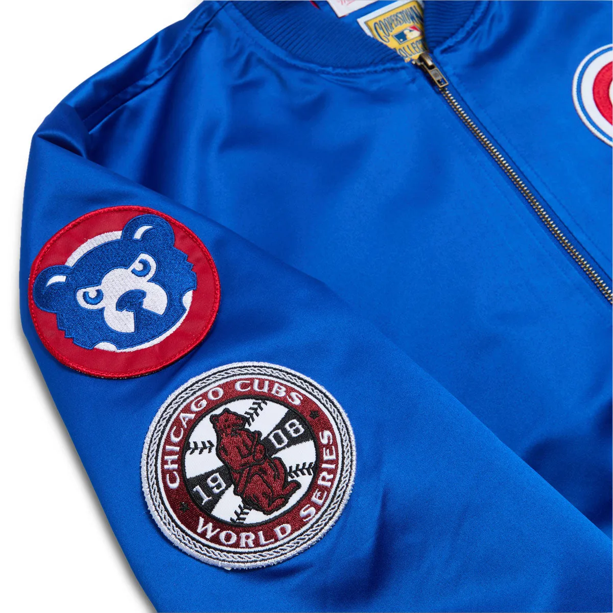 Mitchell & Ness x MLB Cubs Vintage Logo Satin Bomber Jacket - Royal