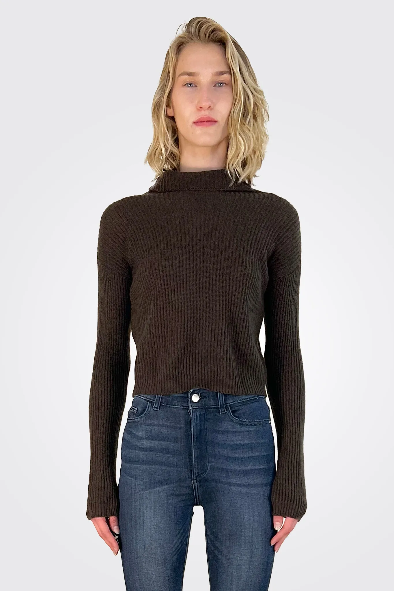 Mockneck Crop Sweater - Kakao