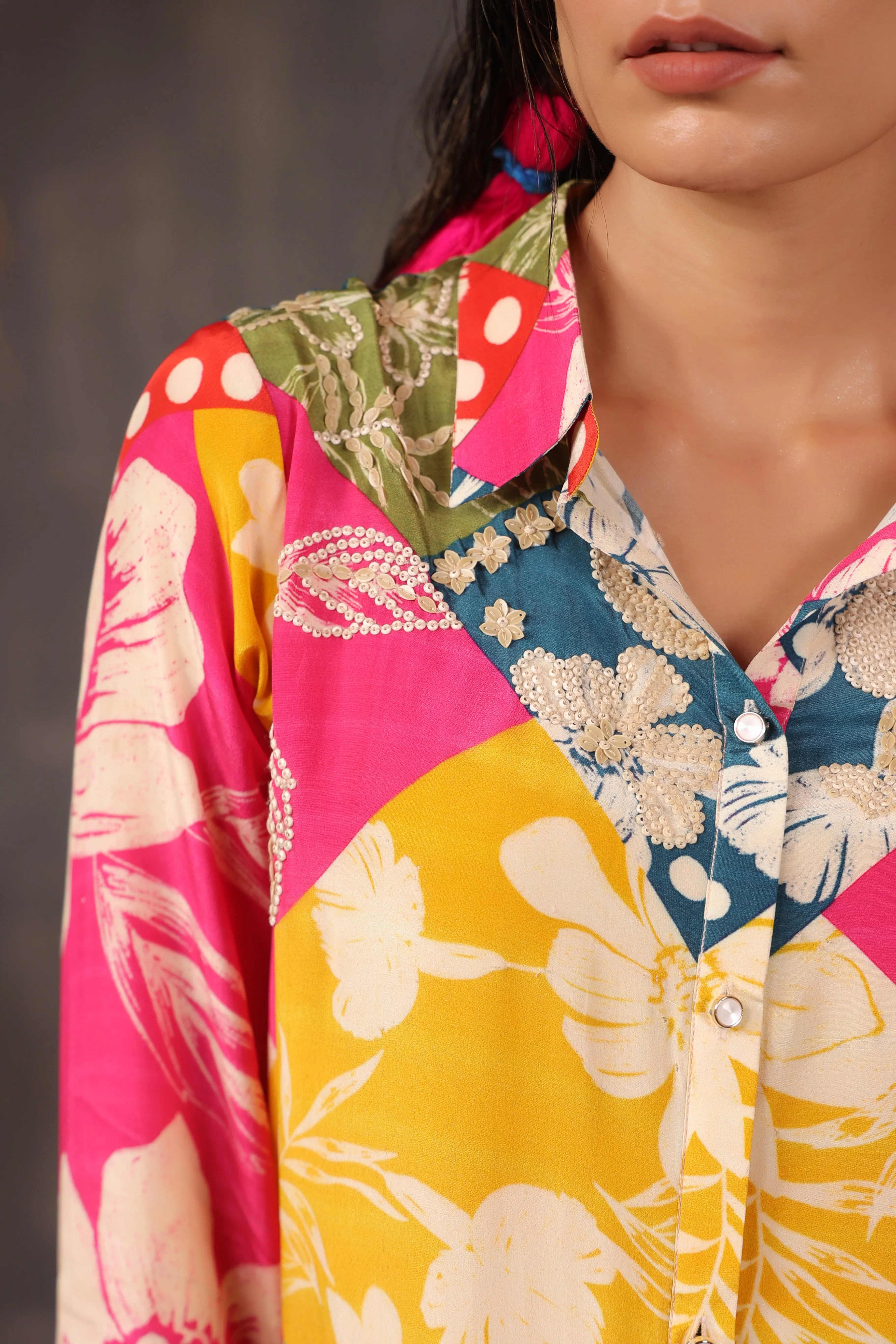 Multicolor Digital Printed Crepe Silk Shirt