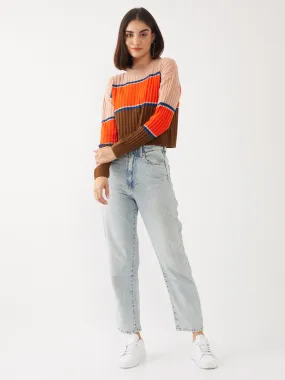 Multicolored Colourblocked Crop Sweater