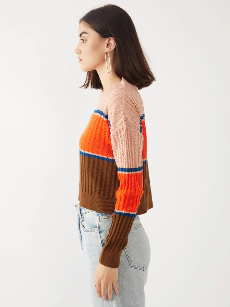 Multicolored Colourblocked Crop Sweater