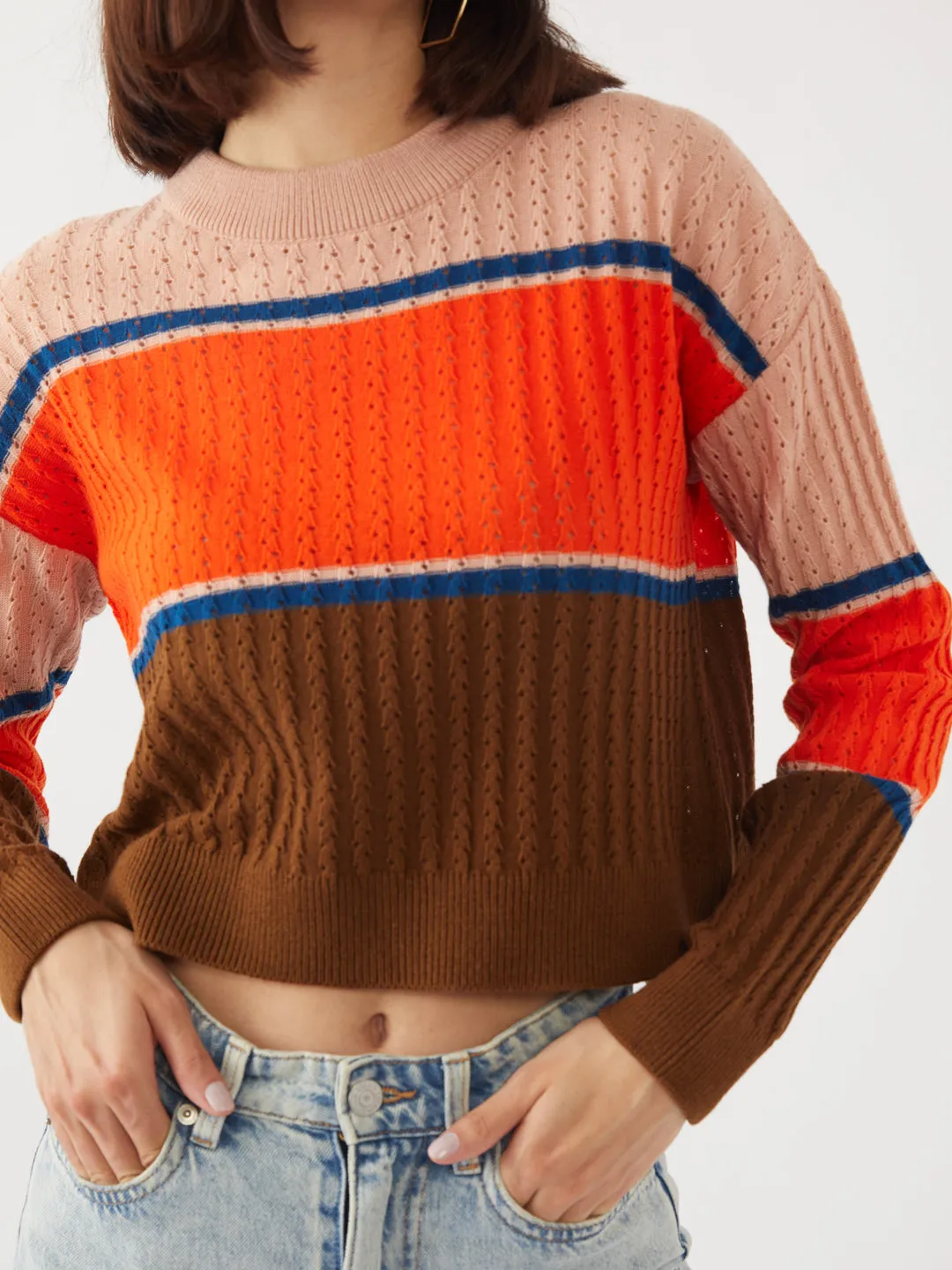 Multicolored Colourblocked Crop Sweater