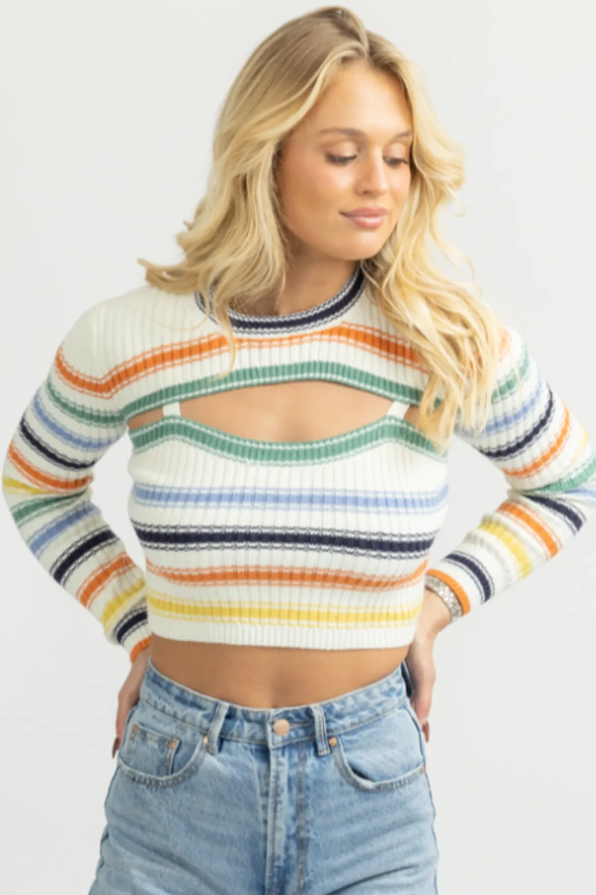 MULTISTRIPE KNIT TANK   BOLERO CROP TOP