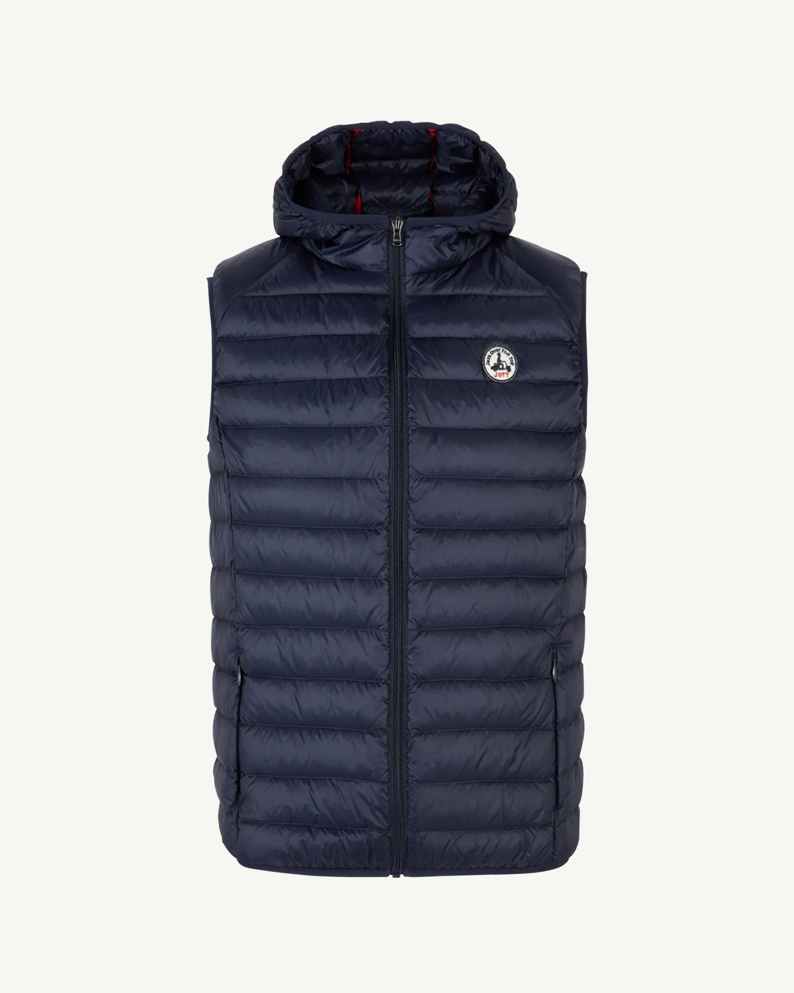 Navy Hooded sleeveless down jacket Pat