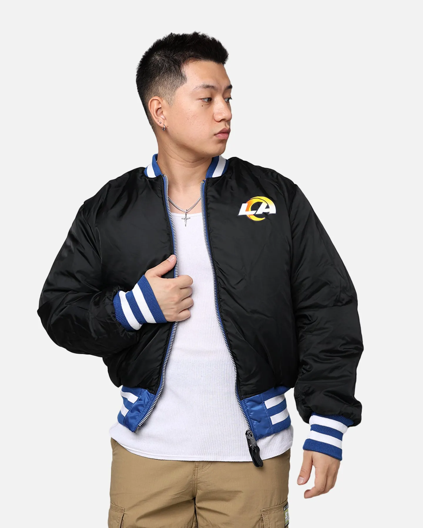 New Era X Alpha Series X NFL Los Angeles Rams MA-1 Bomber Jacket Royal/Black