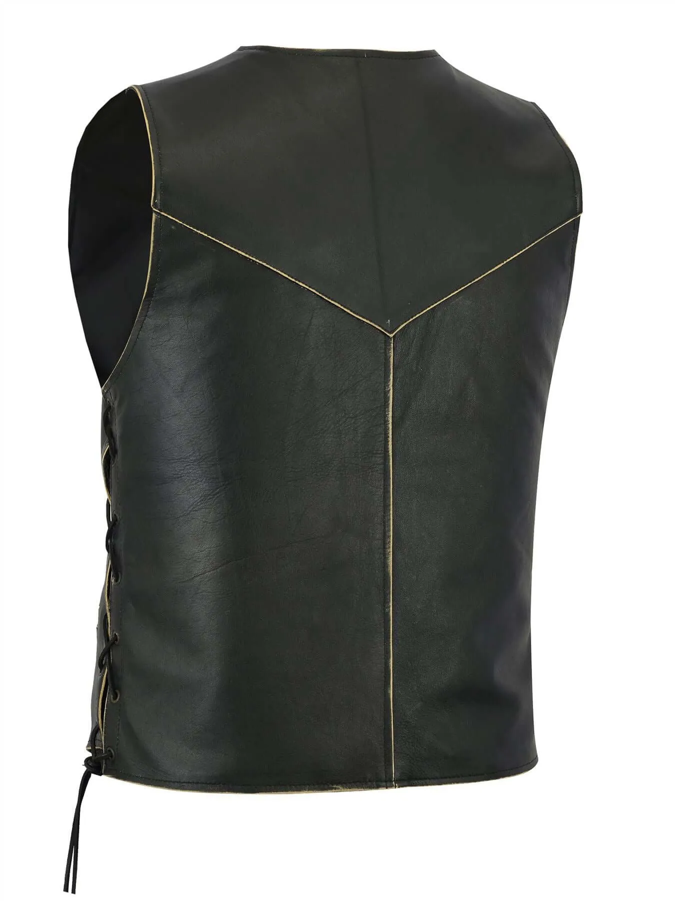 New Mens Leather Motorcycle Biker Vest Antique Side Laces Classic Style