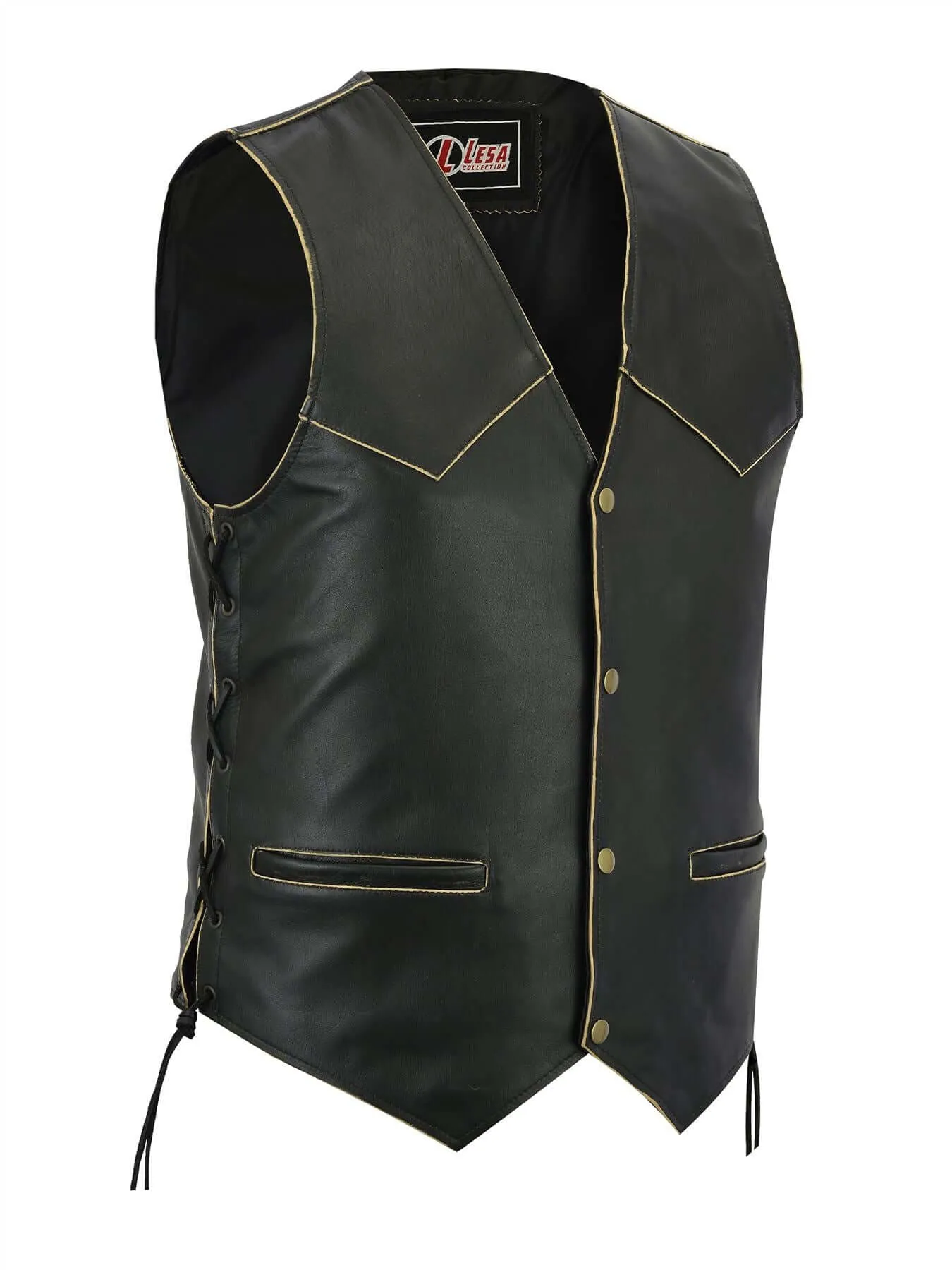 New Mens Leather Motorcycle Biker Vest Antique Side Laces Classic Style