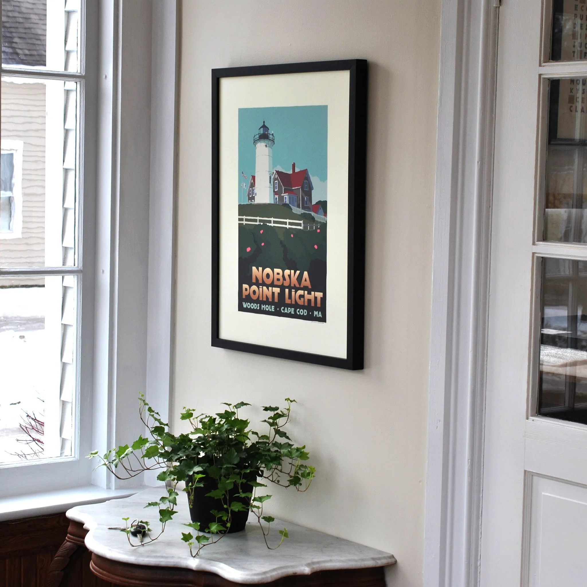 Nobska Point Light Art Print 18" x 24" Framed Travel Poster By Alan Claude - Massachusetts