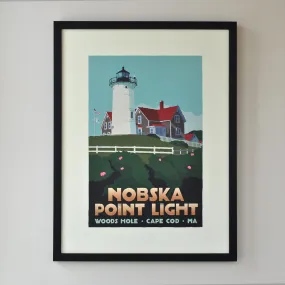 Nobska Point Light Art Print 18" x 24" Framed Travel Poster By Alan Claude - Massachusetts