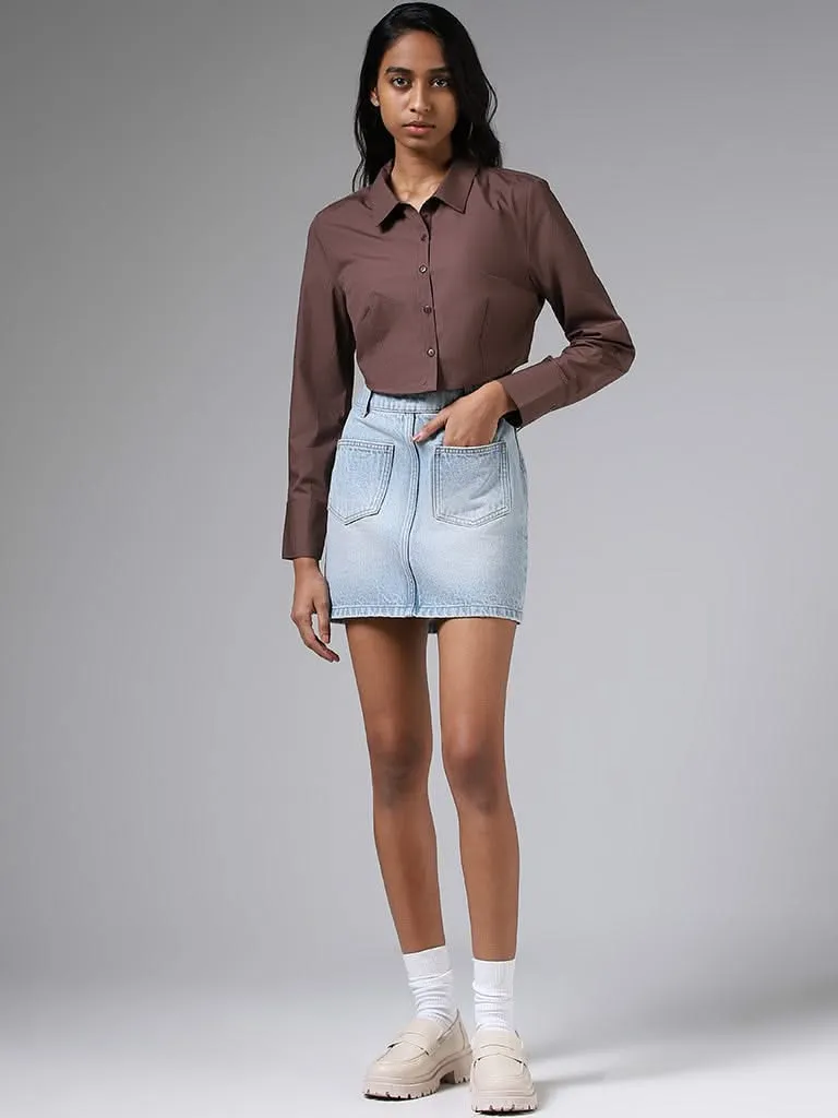 Nuon Solid Coffee Brown Crop Shirt