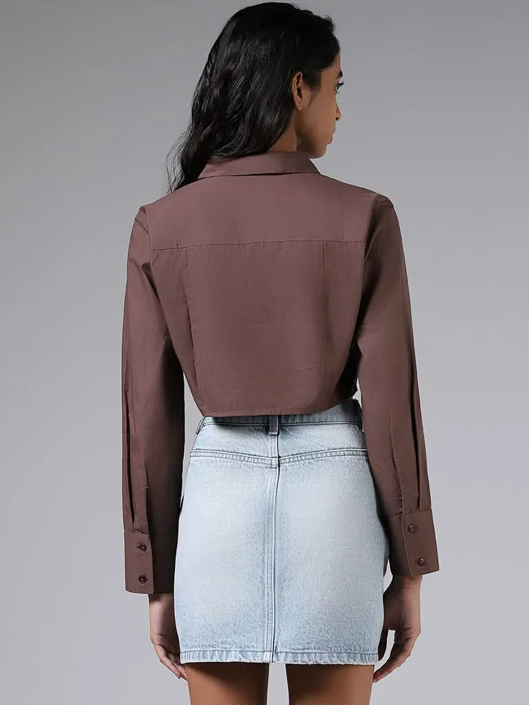 Nuon Solid Coffee Brown Crop Shirt