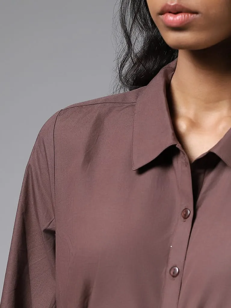 Nuon Solid Coffee Brown Crop Shirt