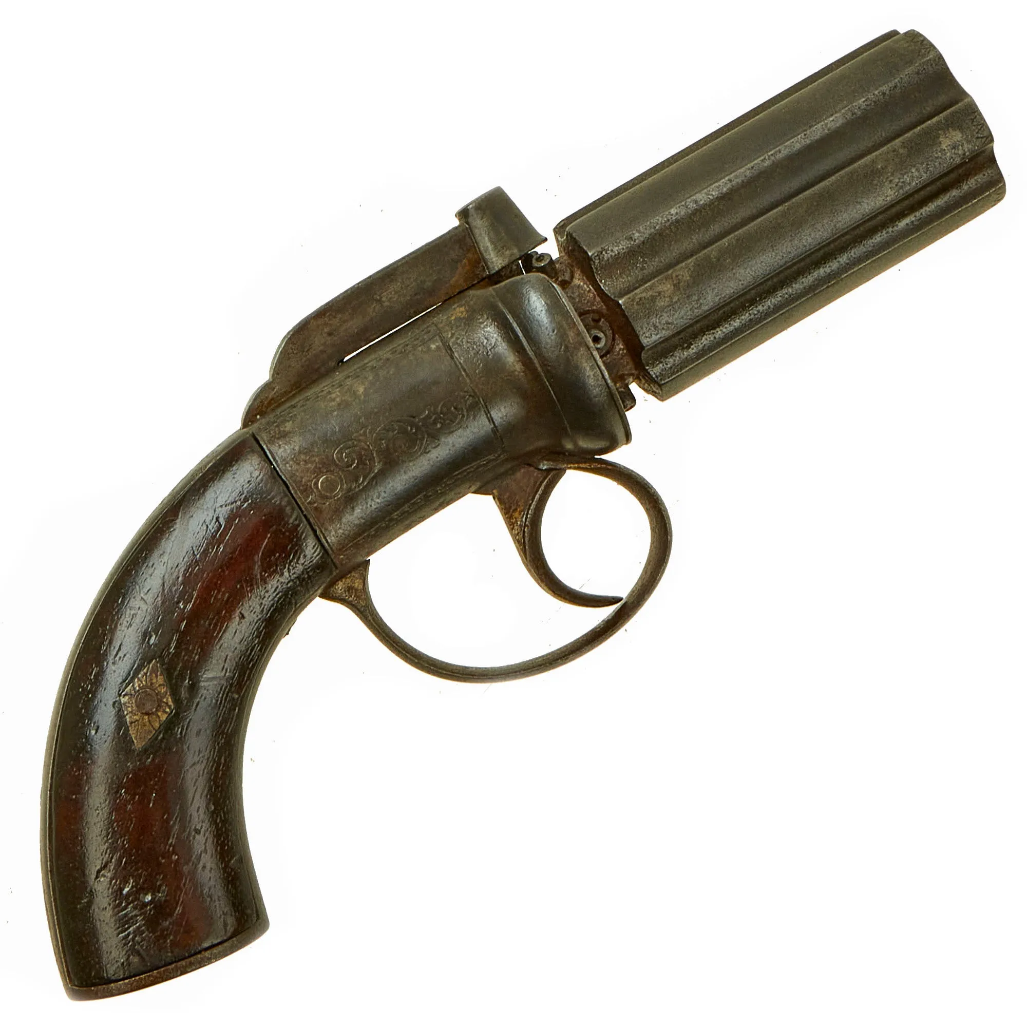 Original British Early Victorian Pepperbox Percussion Revolver with Birmingham Proofs - circa 1840