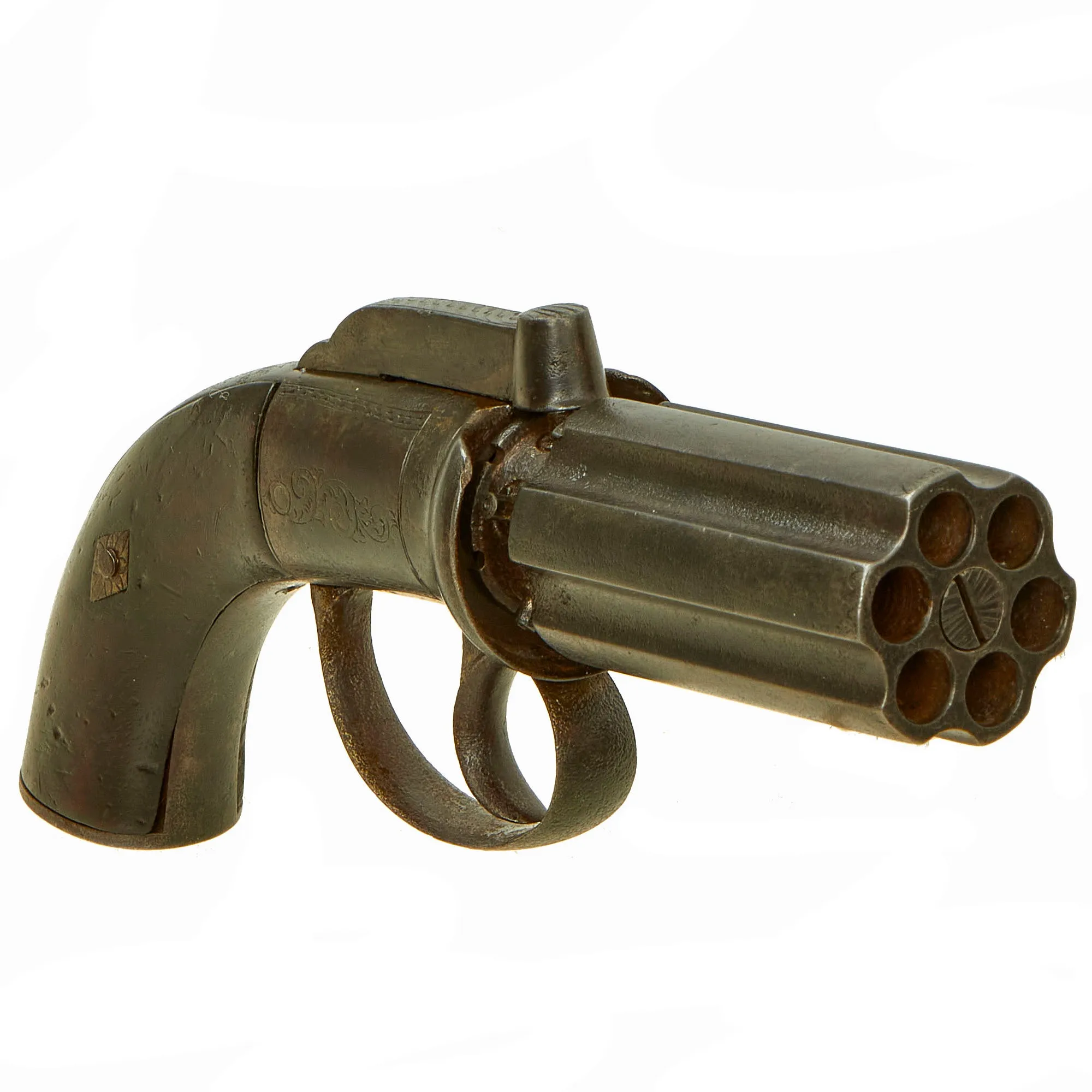 Original British Early Victorian Pepperbox Percussion Revolver with Birmingham Proofs - circa 1840