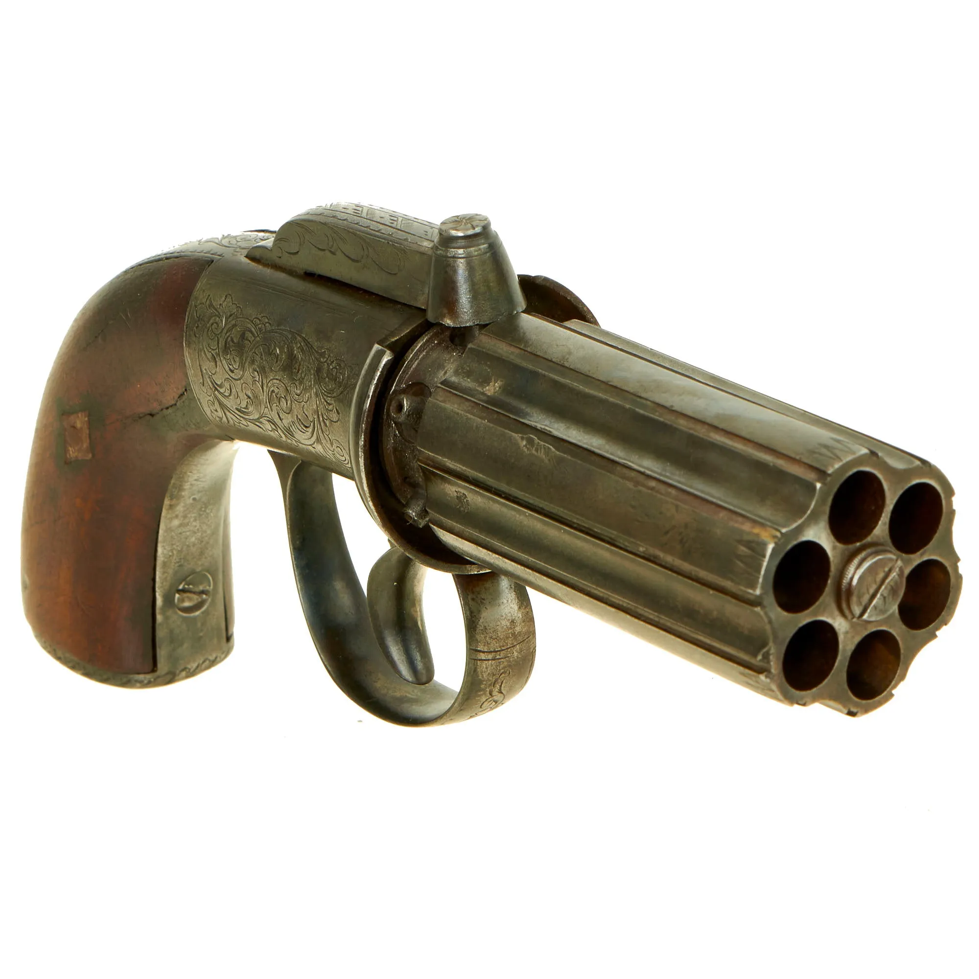 Original British Victorian .36cal Pepperbox Percussion Revolver with Birmingham Proofs - circa 1850