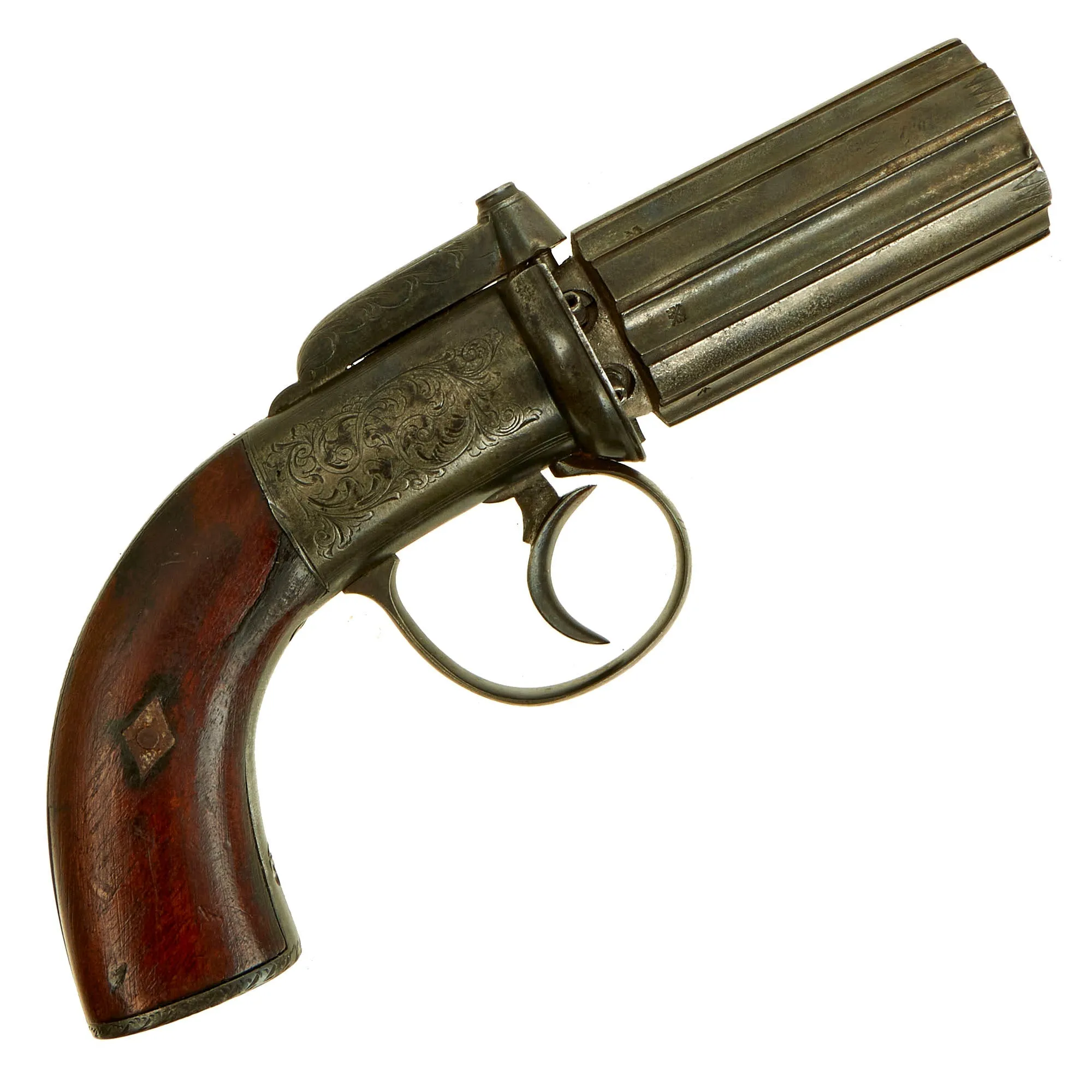 Original British Victorian .36cal Pepperbox Percussion Revolver with Birmingham Proofs - circa 1850