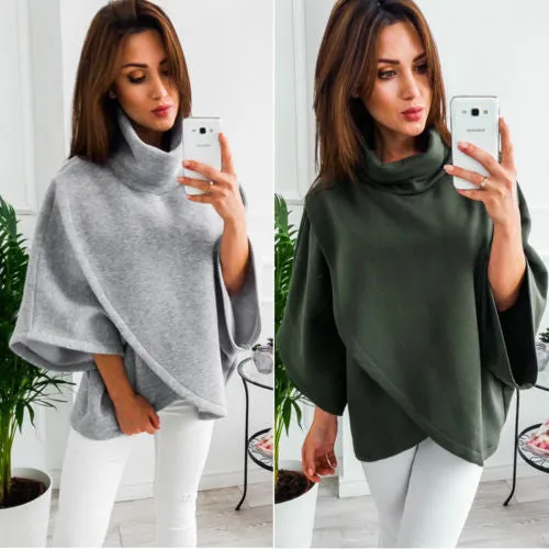 Oversize turtle neck dolman sweater top