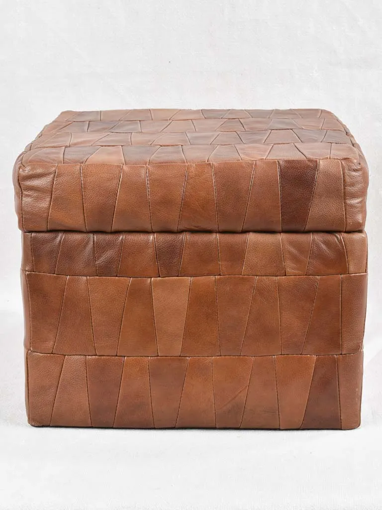 Pair of 1970s rectangular brown leather pouffes - De Sede Switzerland