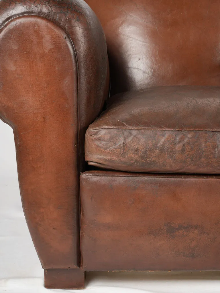 Pair of restored antique French leather club chairs