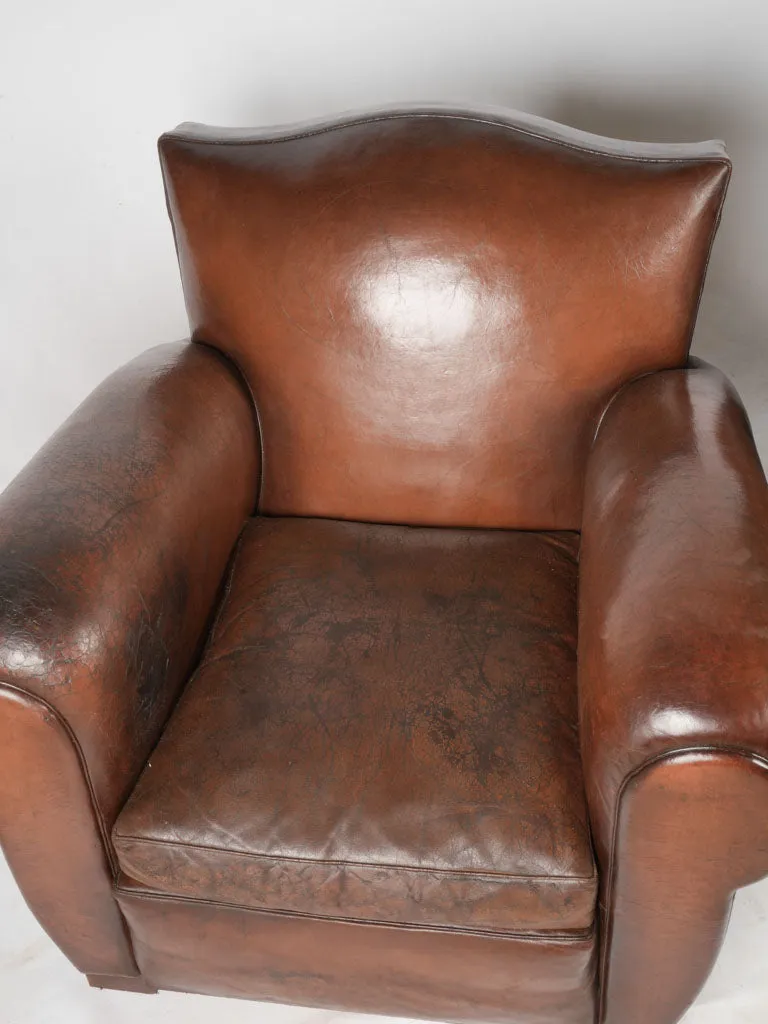 Pair of restored antique French leather club chairs