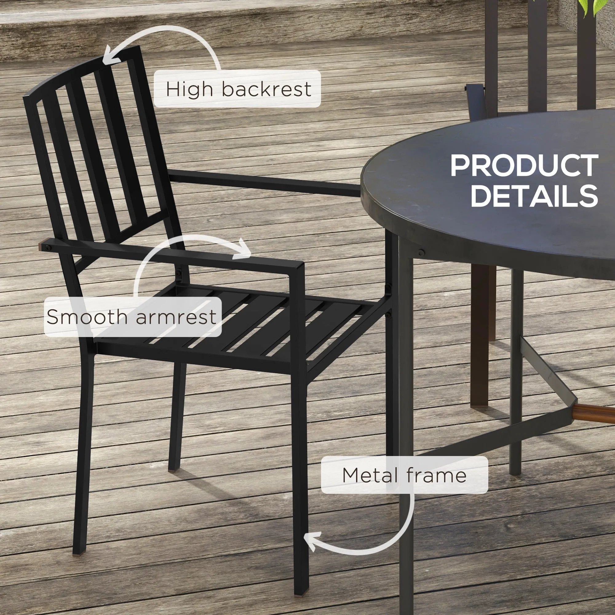 Patio Dining Chairs with Metal Slatted Design, Black