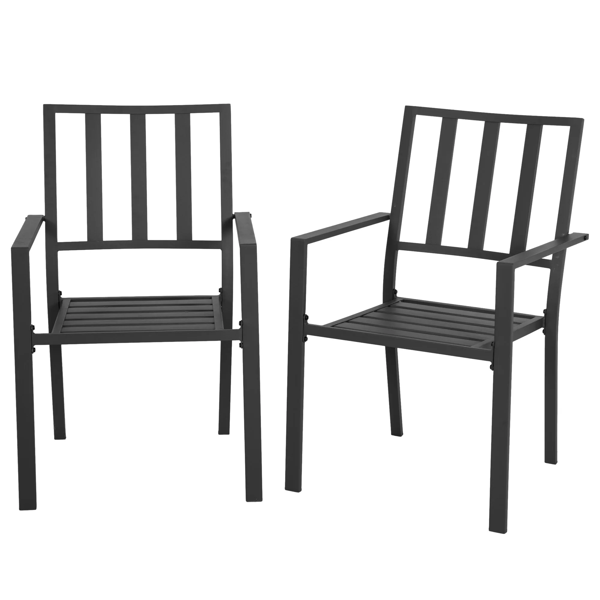 Patio Dining Chairs with Metal Slatted Design, Black