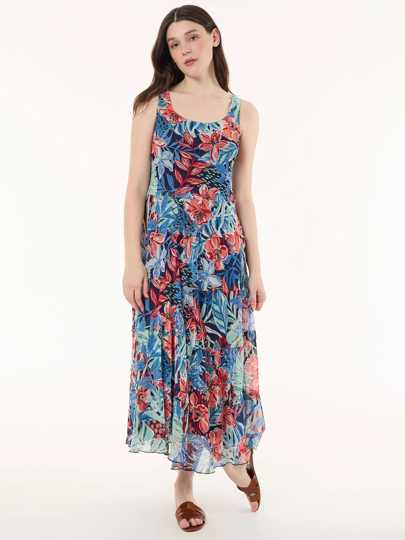 Petite Maxi Multi-Tiered Dress, Printed Chiffon