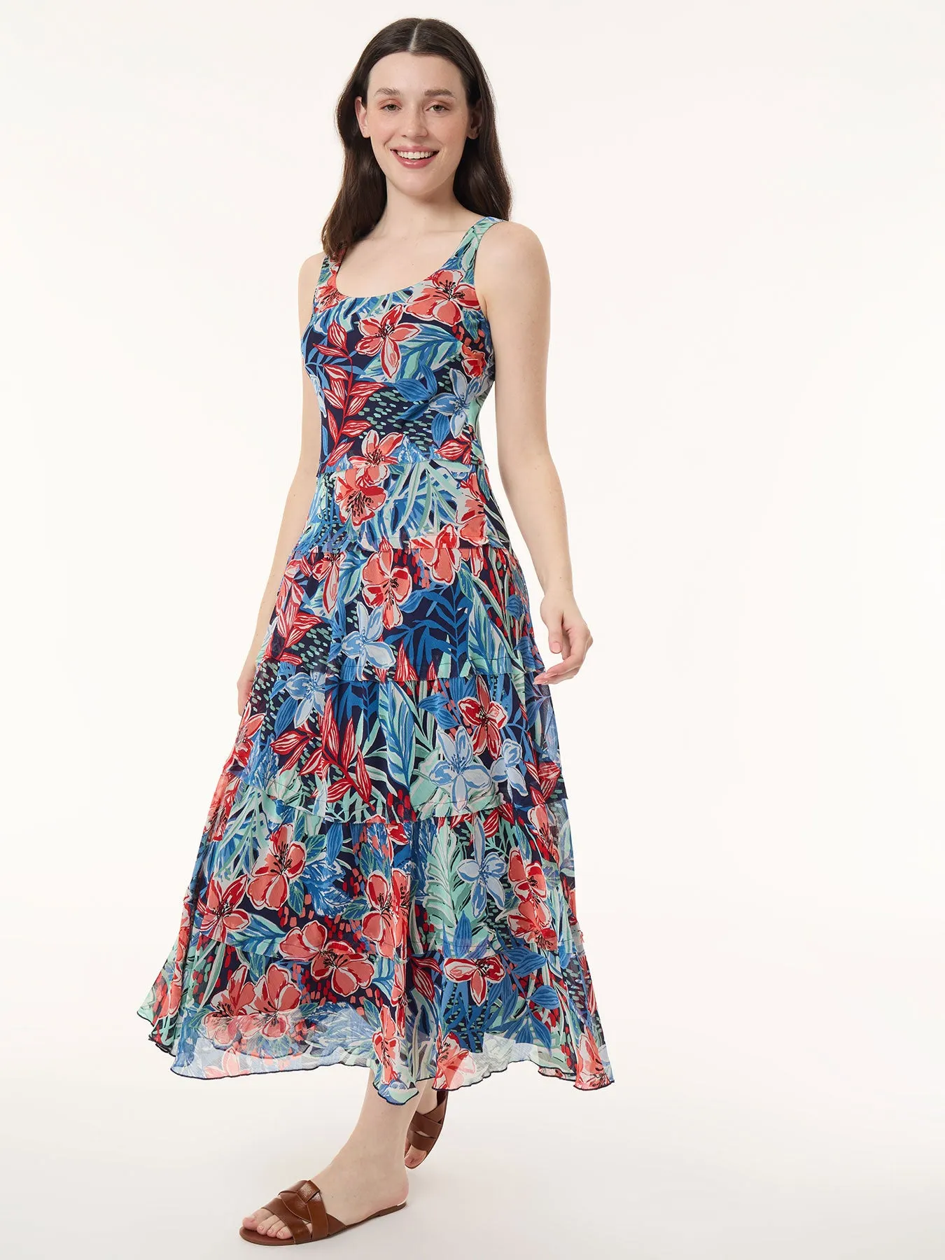 Petite Maxi Multi-Tiered Dress, Printed Chiffon